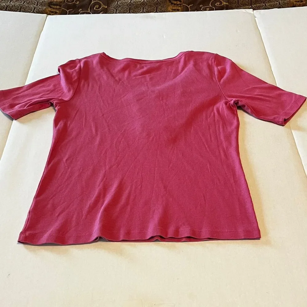 Talbots Petites pink‎ ribbon design half sleeve size medium M shirt